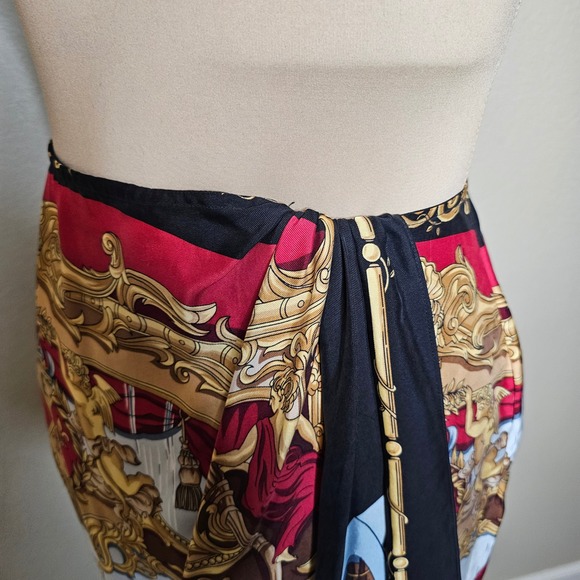 Emanuel Ungaro Vintage 100% Silk Baroque Scarf Print Maxi Skirt Black Gold 4 - Picture 4 of 12